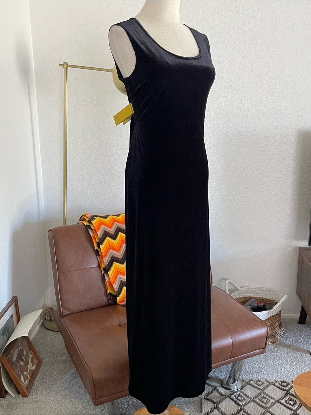 Vintage 1990s Rabbit Rabbit Rabbit Designs Retro Goth Velvet Column Maxi Dress - Picture 3 of 8